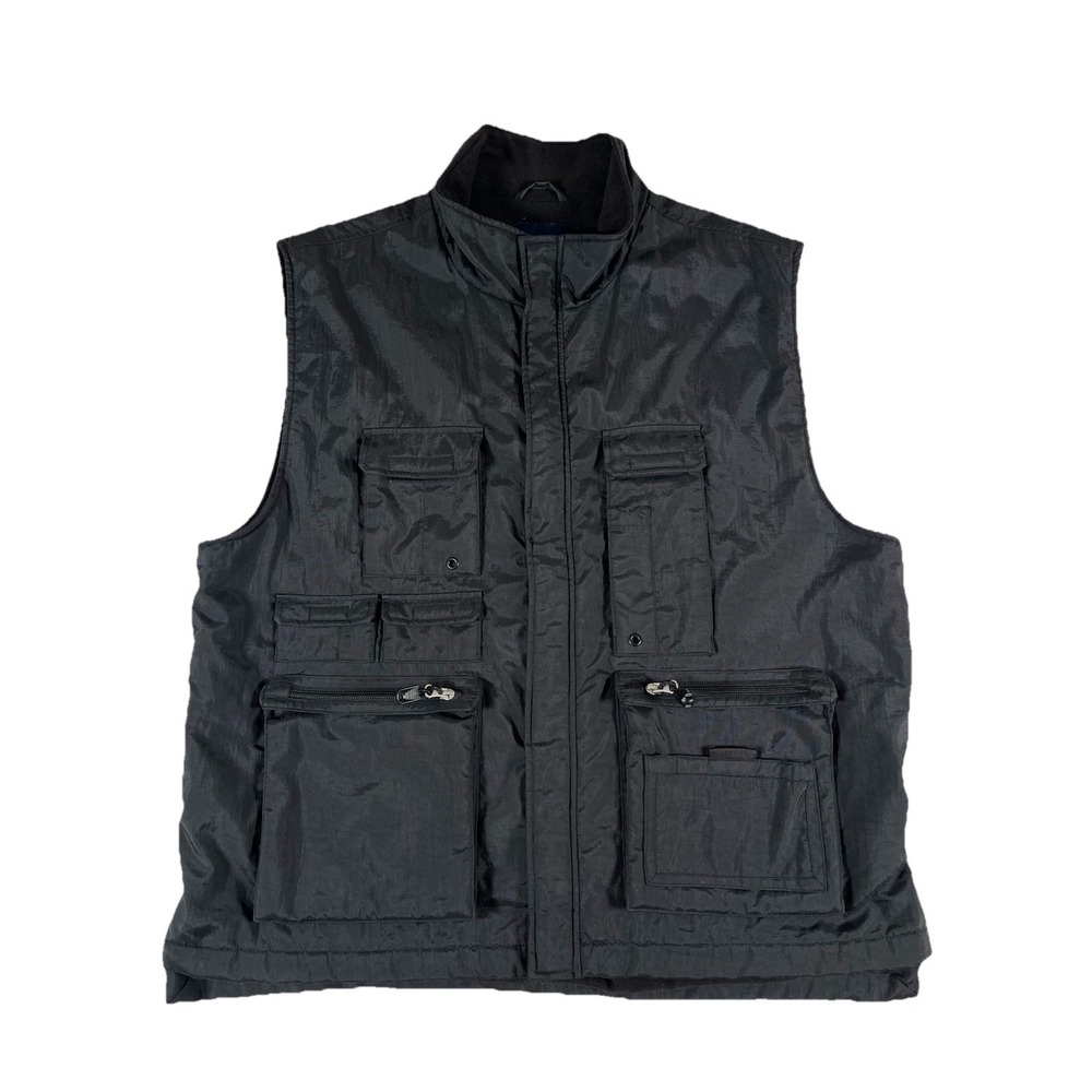Vintage Y2K GAP Black Utility‎ Cargo Fleece Lined Vest Safari Men's XL